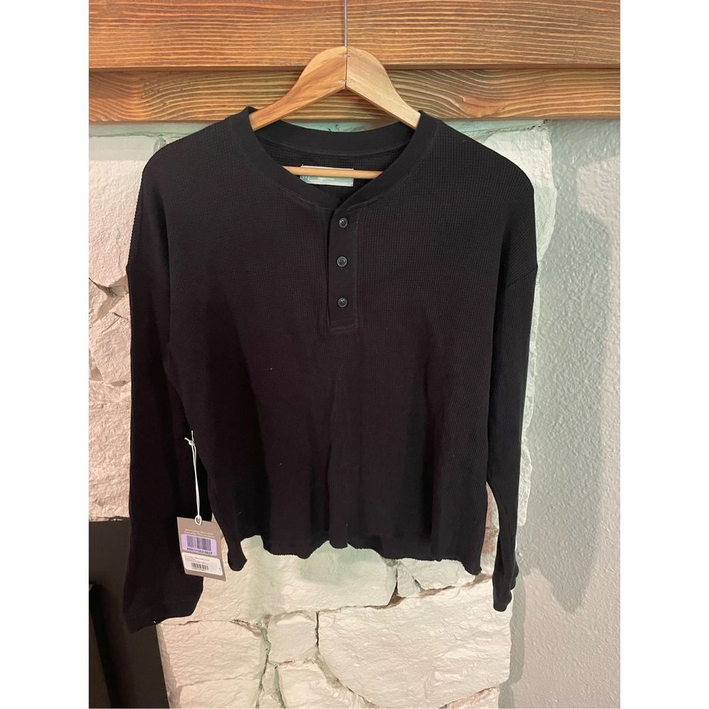 Everlane the organic cotton waffle henley black NWT